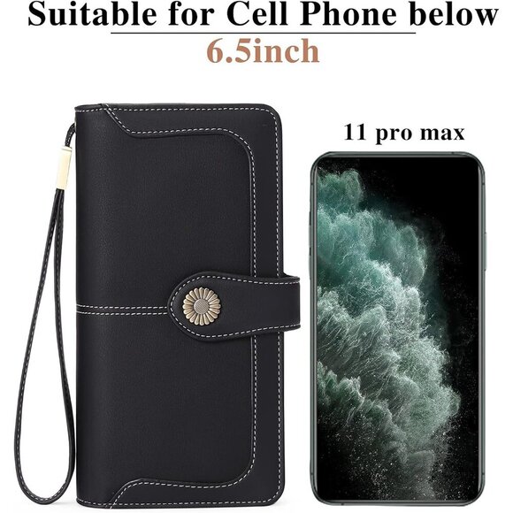 Women Leather Wallet Large Capacity Bifold RFID Blocking Card Holder with Zipper - Picture 5 of 6